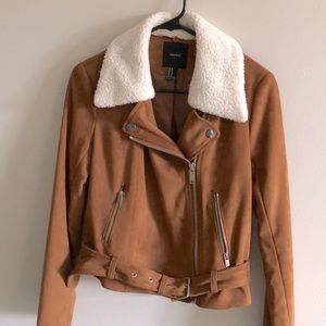 Forever 21 Brown Bomber Jacket with White Collar